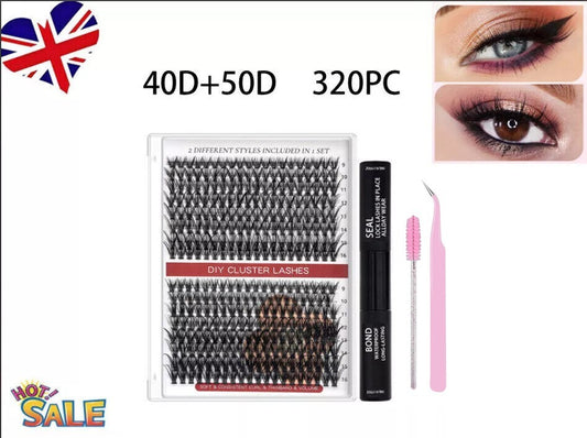 40D-50D 9-16mm 320Pc DIY Cluster Lashes Individual Eyelashes Extension False Kit