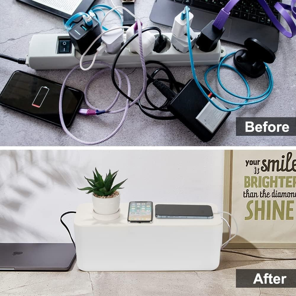 2 Sets of Cable Tidy Box, White ABS Material For Hiding Messy Cables Wire