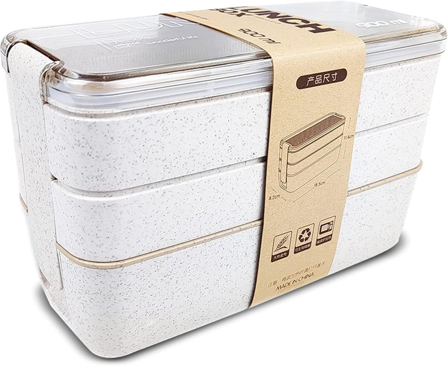 Lunch Box Bento Boxes Food Storage Container With 3 Compartments+Cutlery Set