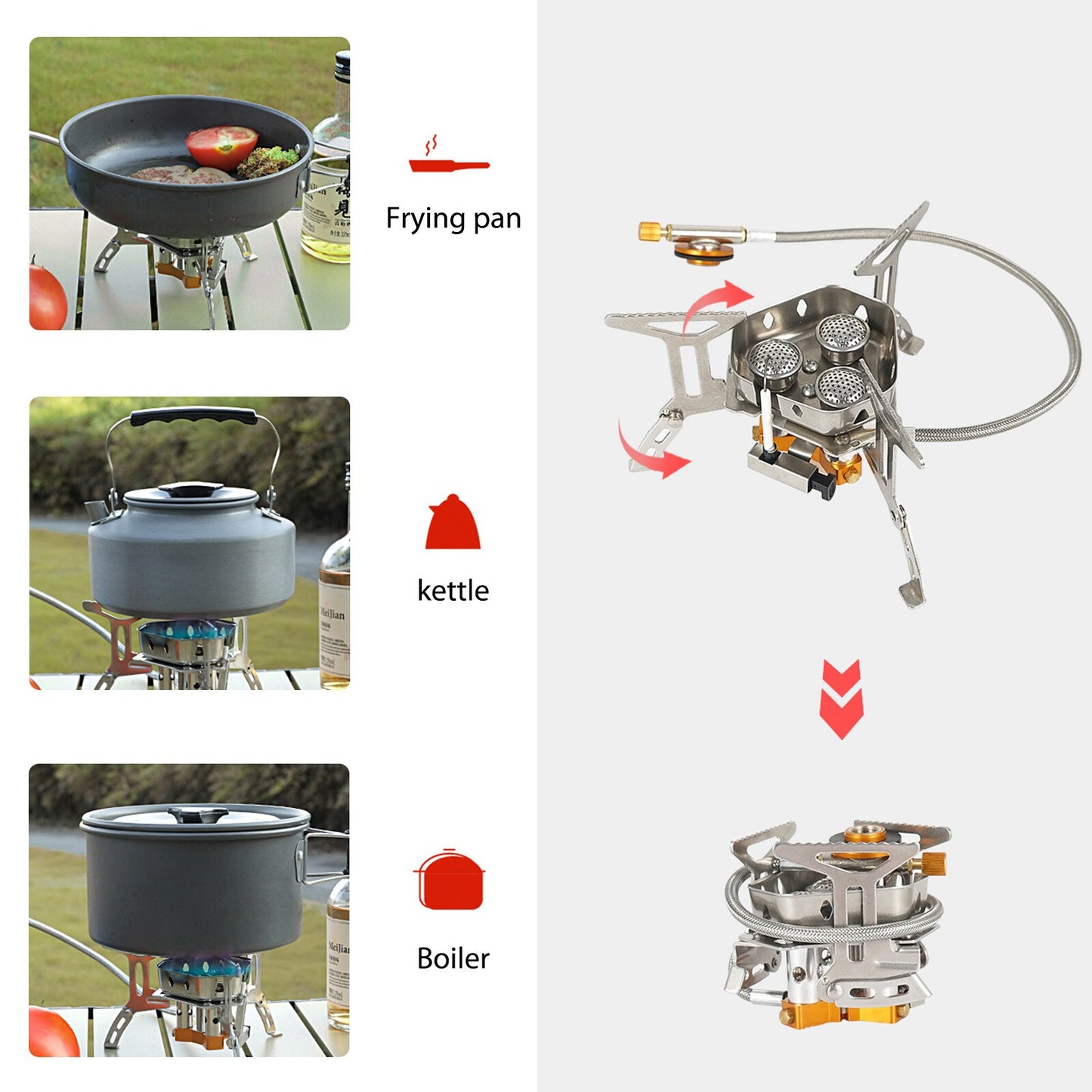 3 Heads Gas Stove Camping Burner Folding BBQ Furnace Outdoor Cooking Portable UK