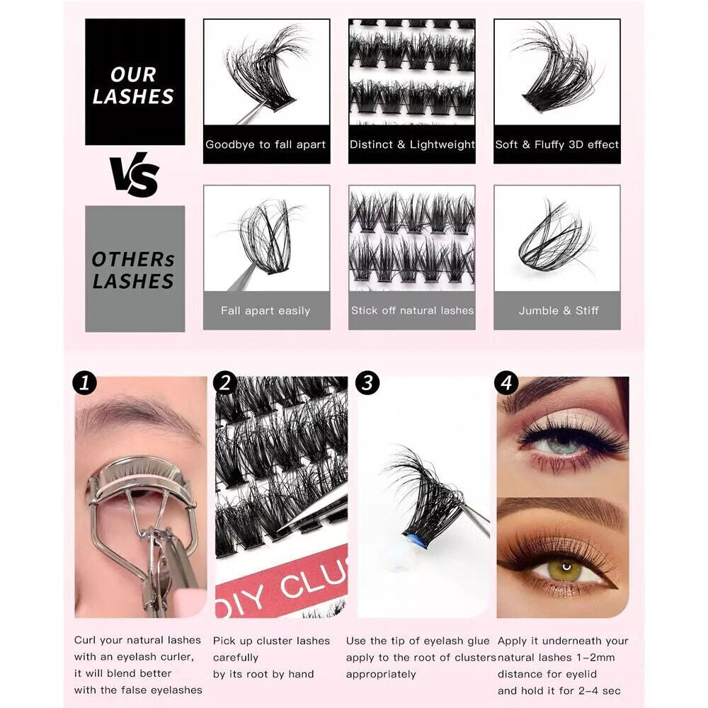 40D-50D 9-16mm 320Pc DIY Cluster Lashes Individual Eyelashes Extension False Kit