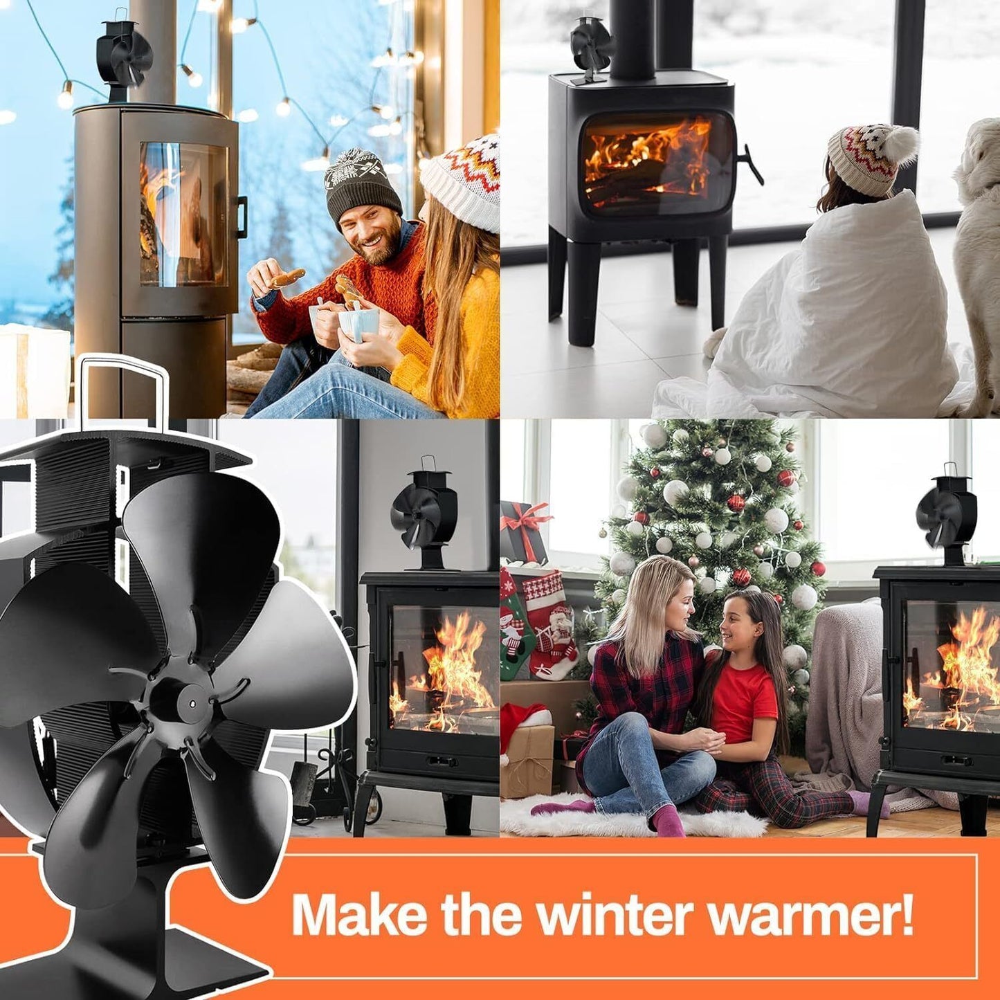 5 Blades Heat Powered Stove Fan Log Burner Fan Circulating Warm Air Saving
