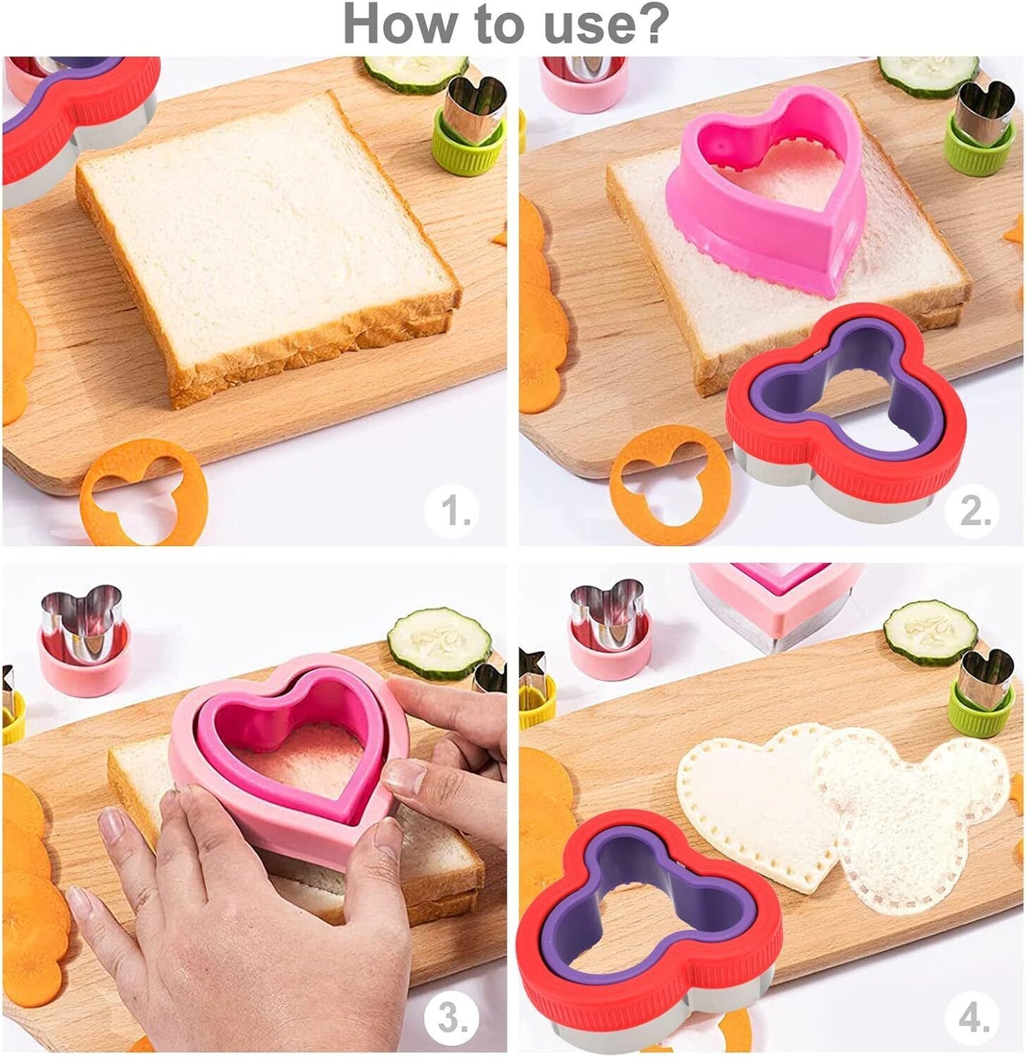 Sandwich Cookie Cutters&Sealer, DIY Cake Decors Molds Fruit Cutters with Fork