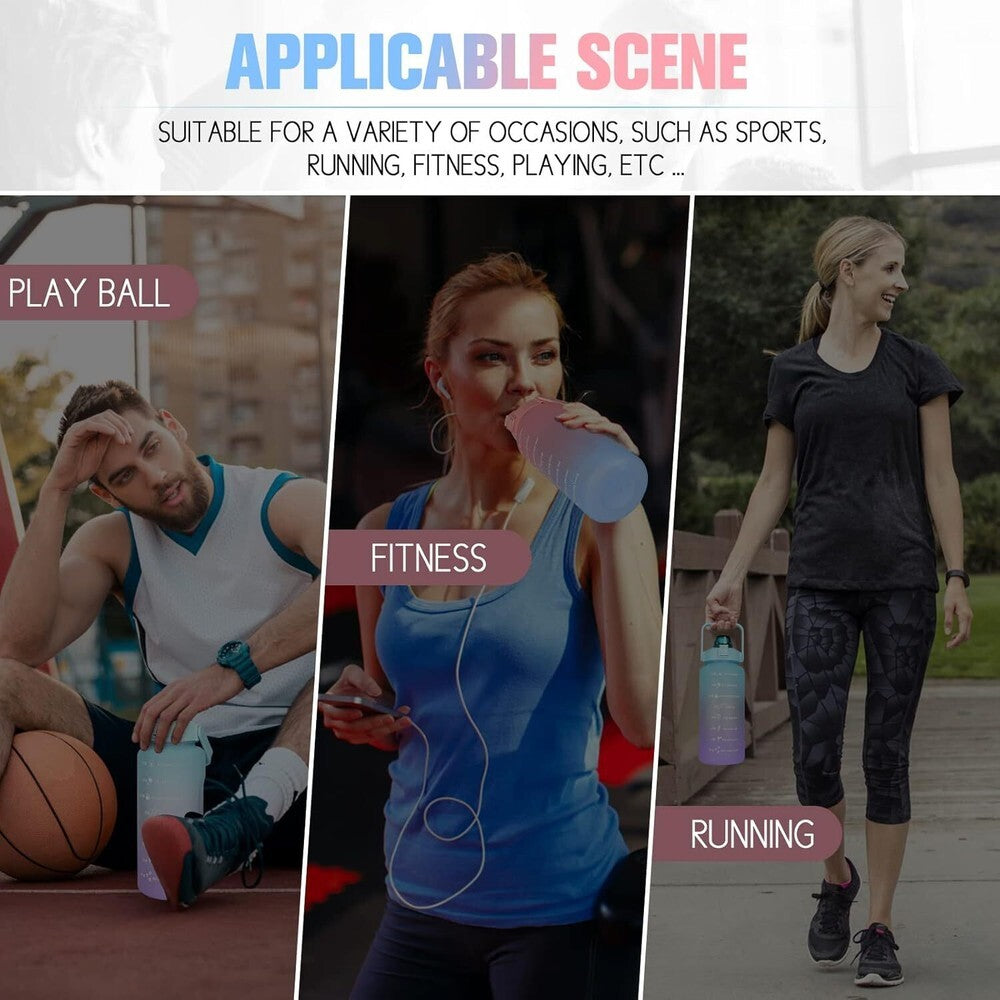 2L Motivational Water Bottle Time Marker BPA Free Gym Fitness & Office Sport Jug