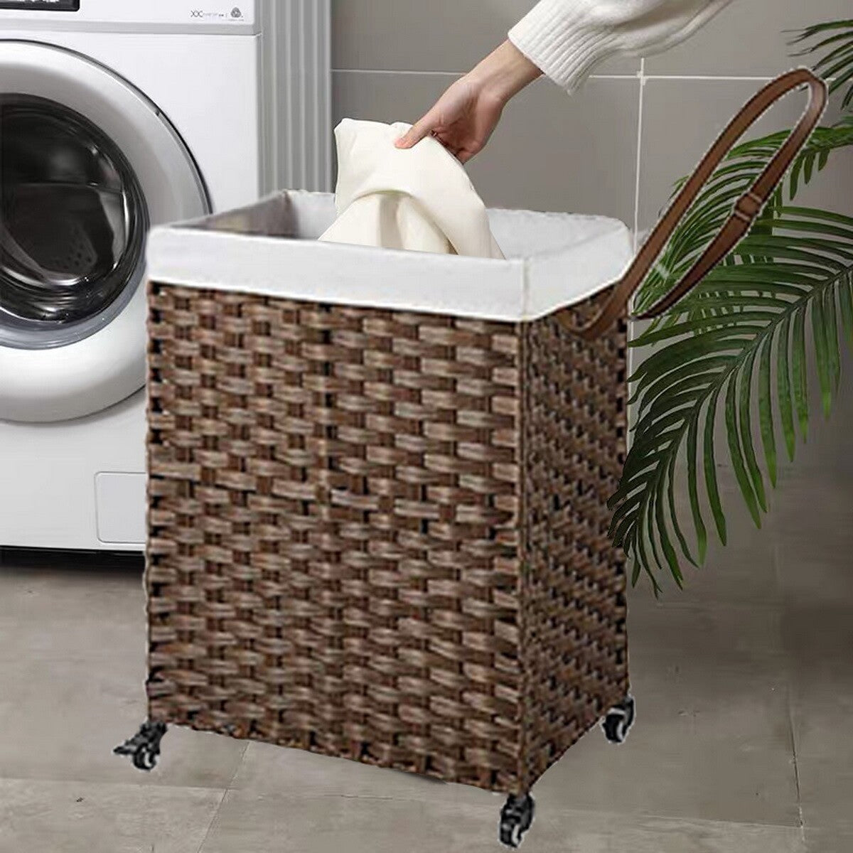 Large Handwoven Laundry Hamper Basket Handwoven 2 Size 5 Color Wheels 2 Sections