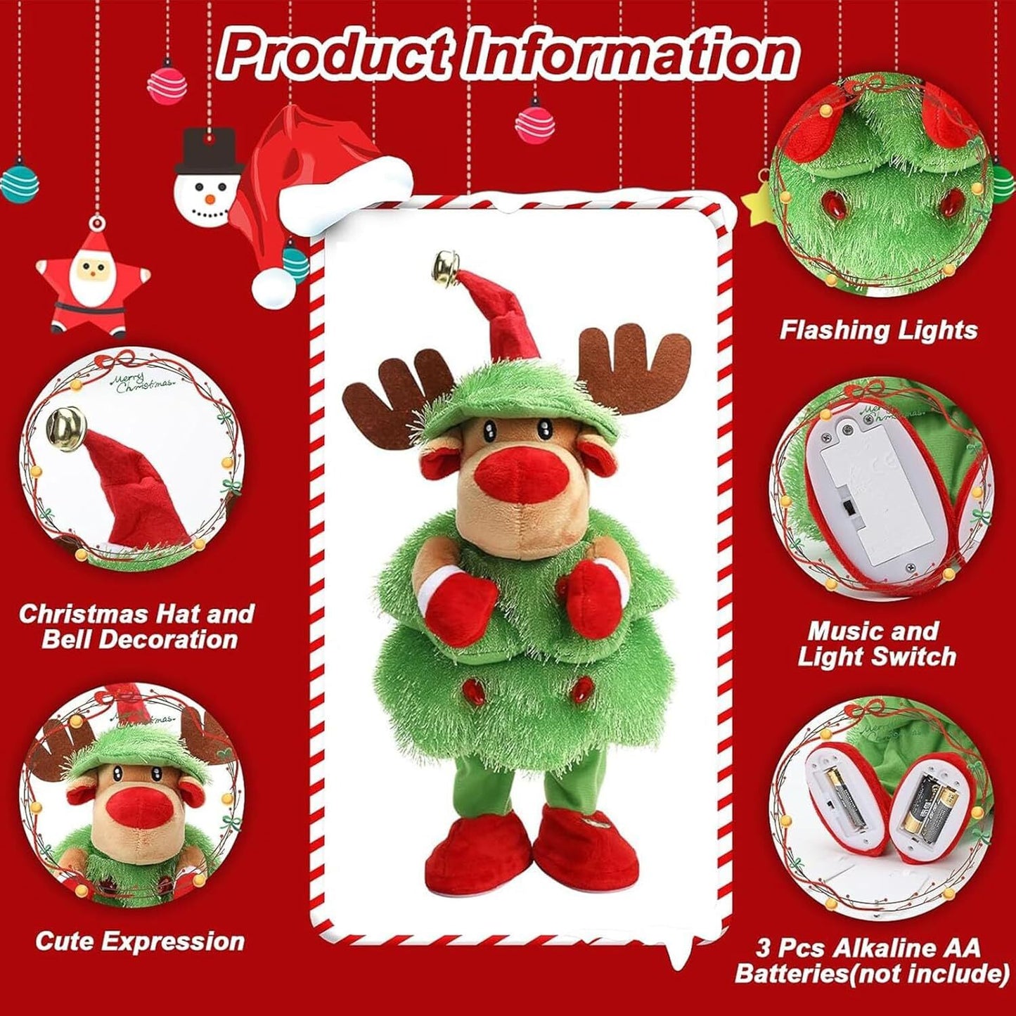 Music Bell Deer-Christmas Decorations Creative Music Toys For Child Xmas Gifts