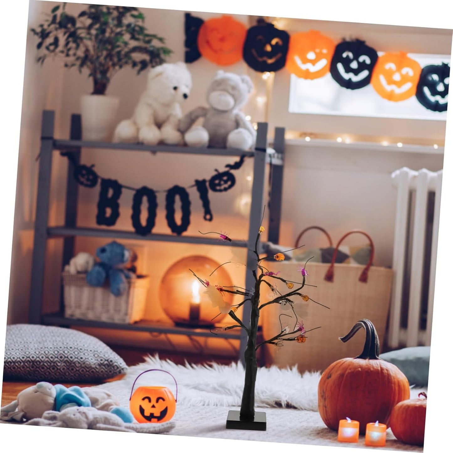 Led Halloween Decor Pumpkin Spider Lantern Night Light Dual-use Tabletop Glow Tree for Home Bar Party Scene