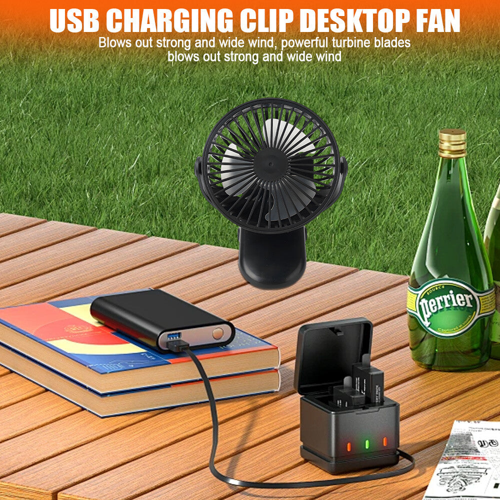 Portable Cooling Fan USB 3 Speeds Rechargeable Clip On Desk Baby Stroller