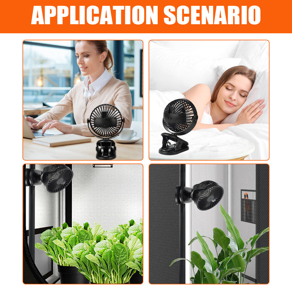 Portable Cooling Fan USB 3 Speeds Rechargeable Clip On Desk Baby Stroller