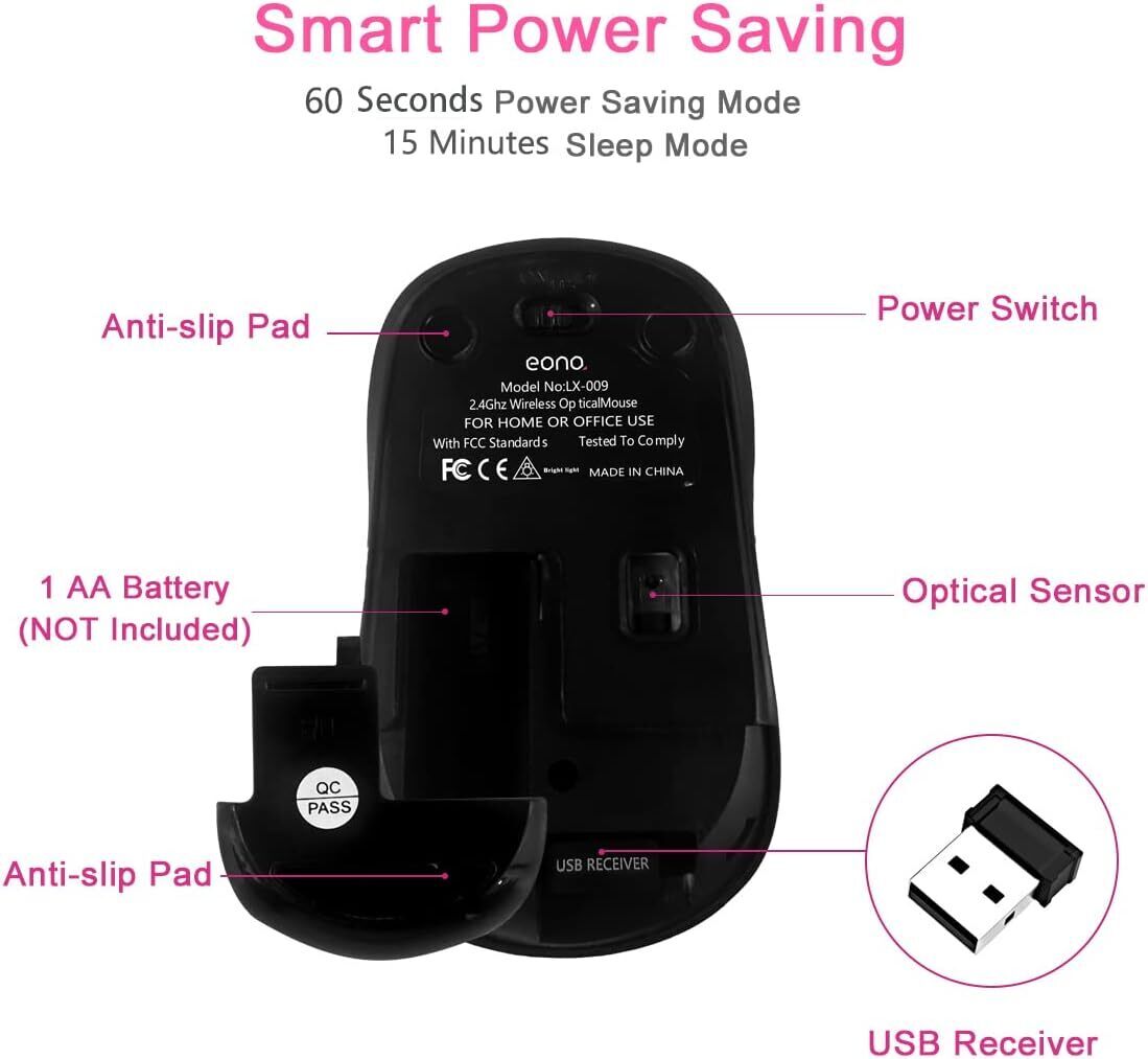 Wireless Mouse for Laptop Computer 2.4G Silent Optical Mouse 1600DPI USB Mice