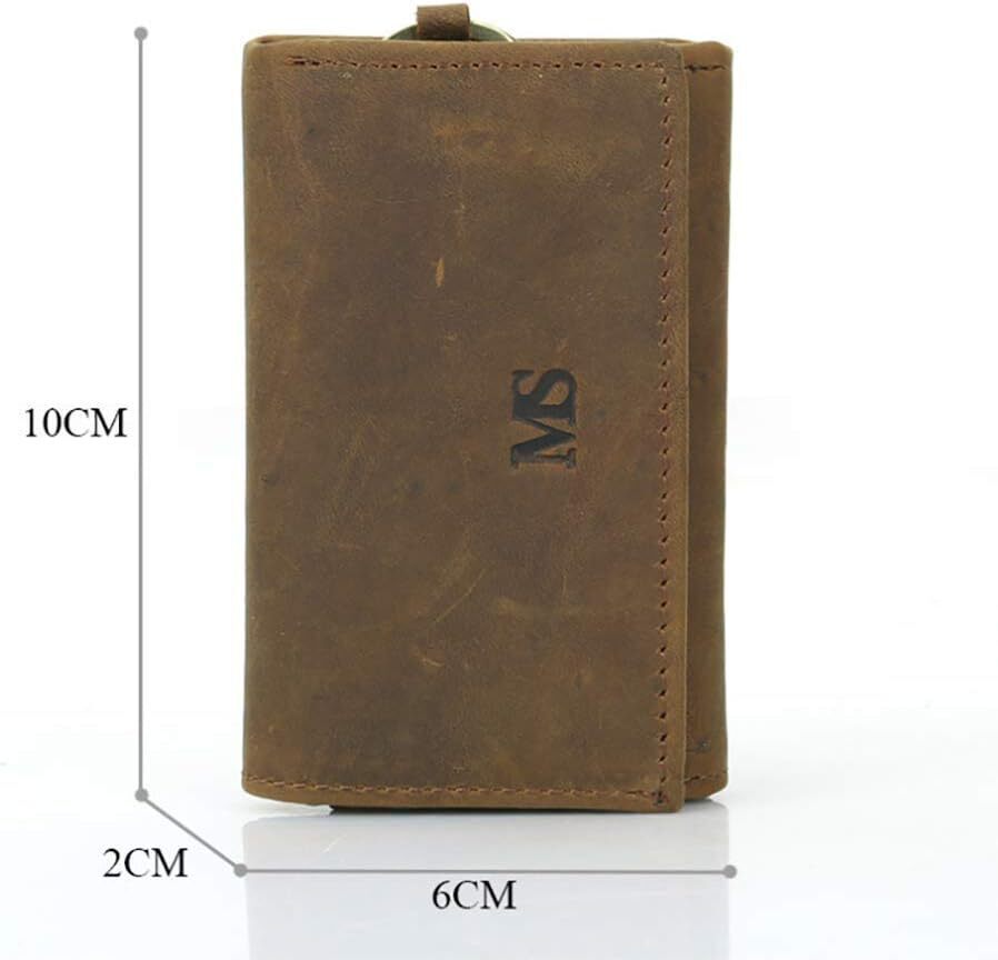 Vintage Leather Men's Car Key Wallet，Key Case，Keychain Wallet，Brown