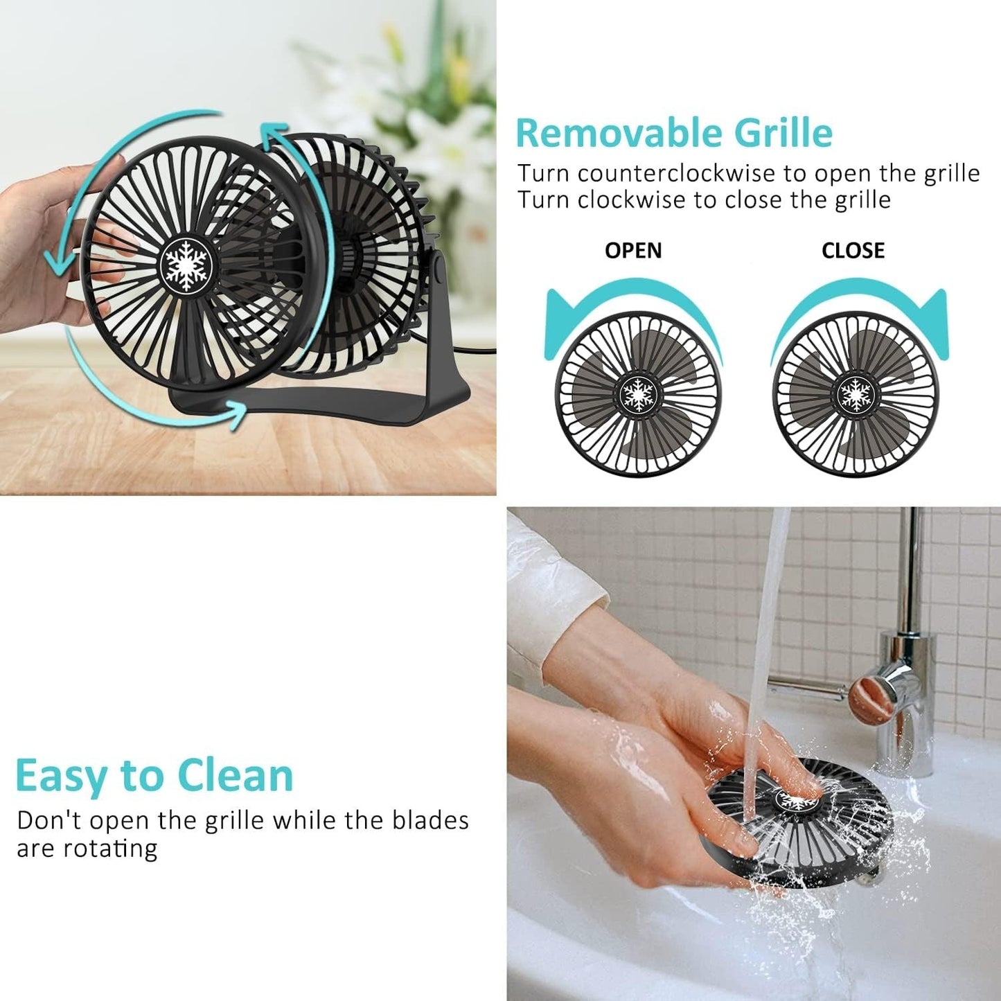 USB Desk Fan Mini 3 Speed Portable Quiet Table Fan Desk Office Travel or Bedroom