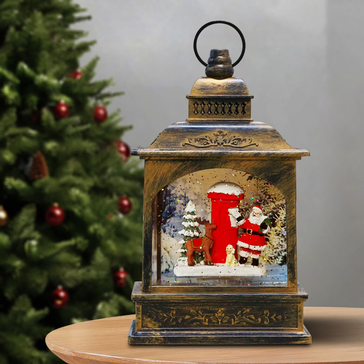 10'' Christmas Musical Decor，Santa Claus Water Lantern Lighted USB ，Xmas Gifts