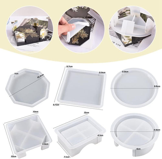 15 Pcs Coaster Resin Moulds Silicone, with Round Square Octagon Shape Holder