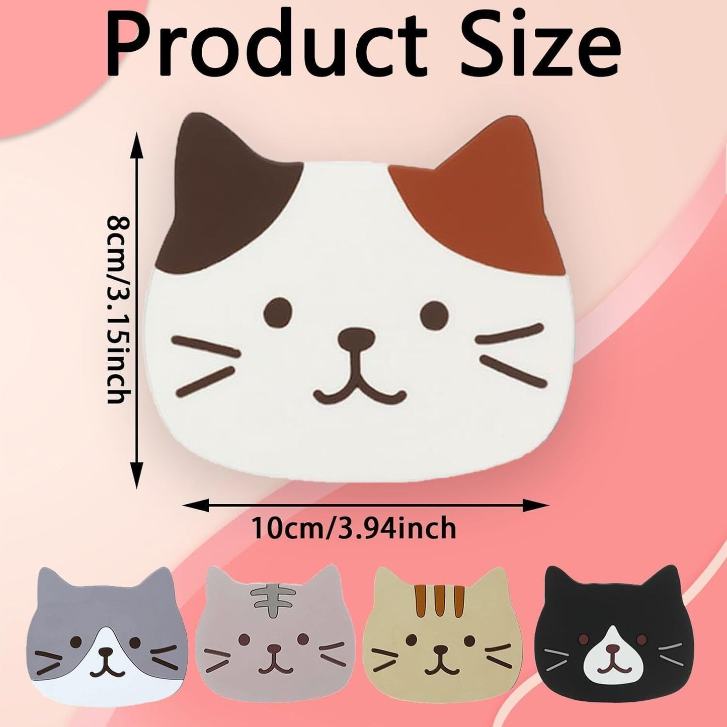 5Pack Cute Cat Cup Coasters, Reusable heatproof Silicone Drink Coasters Non Slip