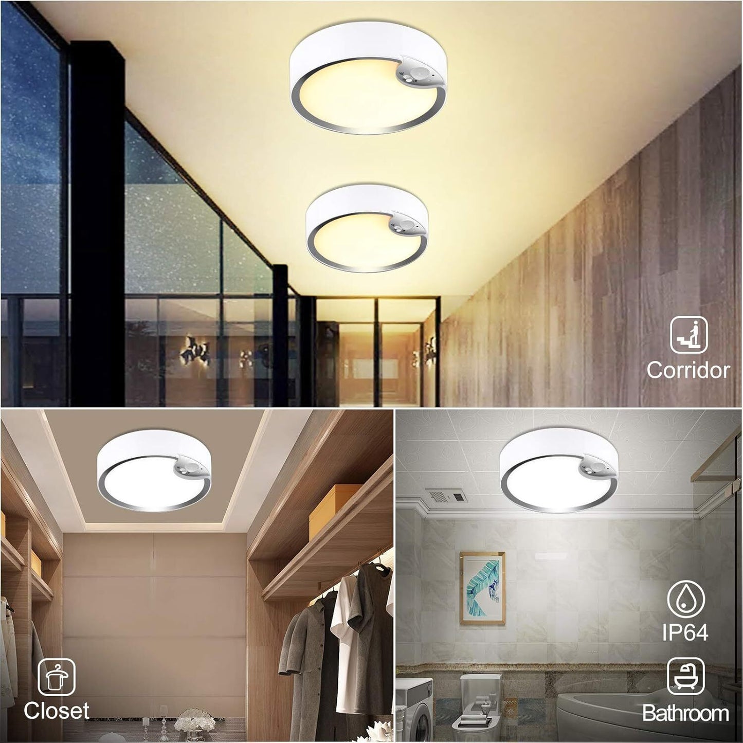 Motion Sensor Ceiling Light Battery Operated Dimmable Light w/Remote for Bedroom