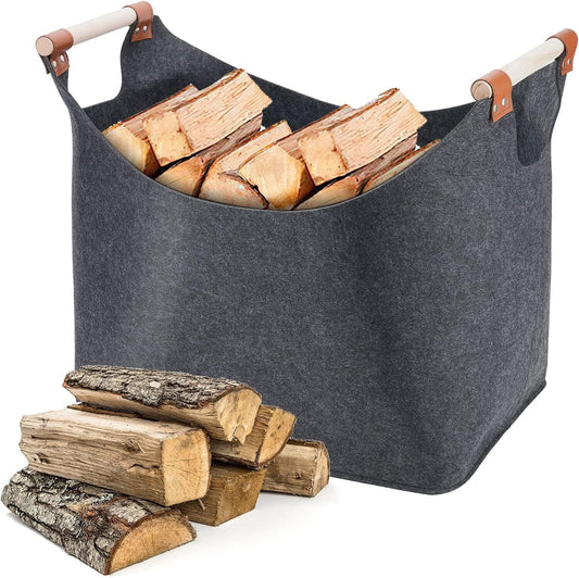 53L Log Basket Fire Wood Storage Felt Fireplace Kindling Box Crate Firewood Bag