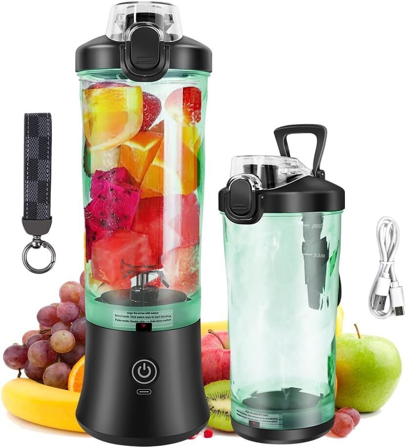 Portable Blender Bottle Cordless，6 Blades+600ml Blender Cup for Gym, Kitchen