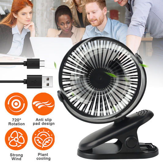 Portable Cooling Fan USB 3 Speeds Rechargeable Clip On Desk Baby Stroller