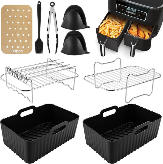9 PCS Air Fryer Liners & Air Fryer Rack etc for Ninja Dual AF400UK & AF300UK