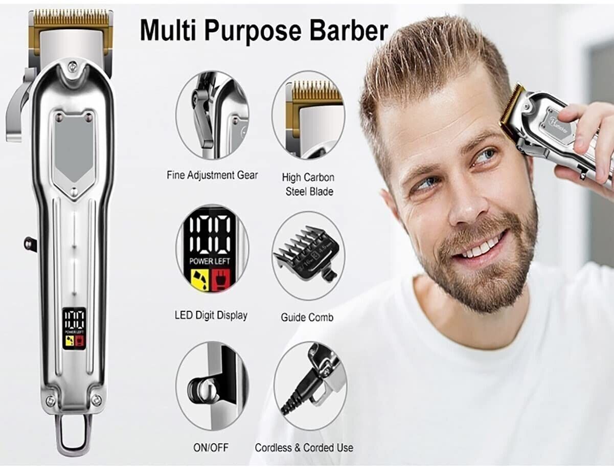 All metal Barber Professional Hair Clipper Electric LCD Rechargeable Trimmer