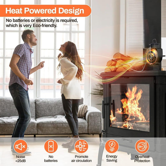 5 Blades Heat Powered Stove Fan Log Burner Fan Circulating Warm Air Saving