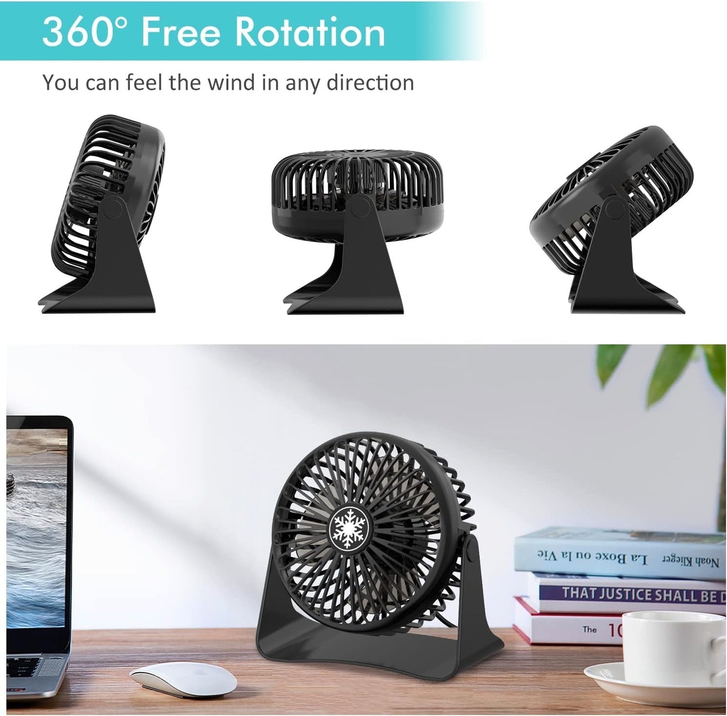 USB Desk Fan Mini 3 Speed Portable Quiet Table Fan Desk Office Travel or Bedroom