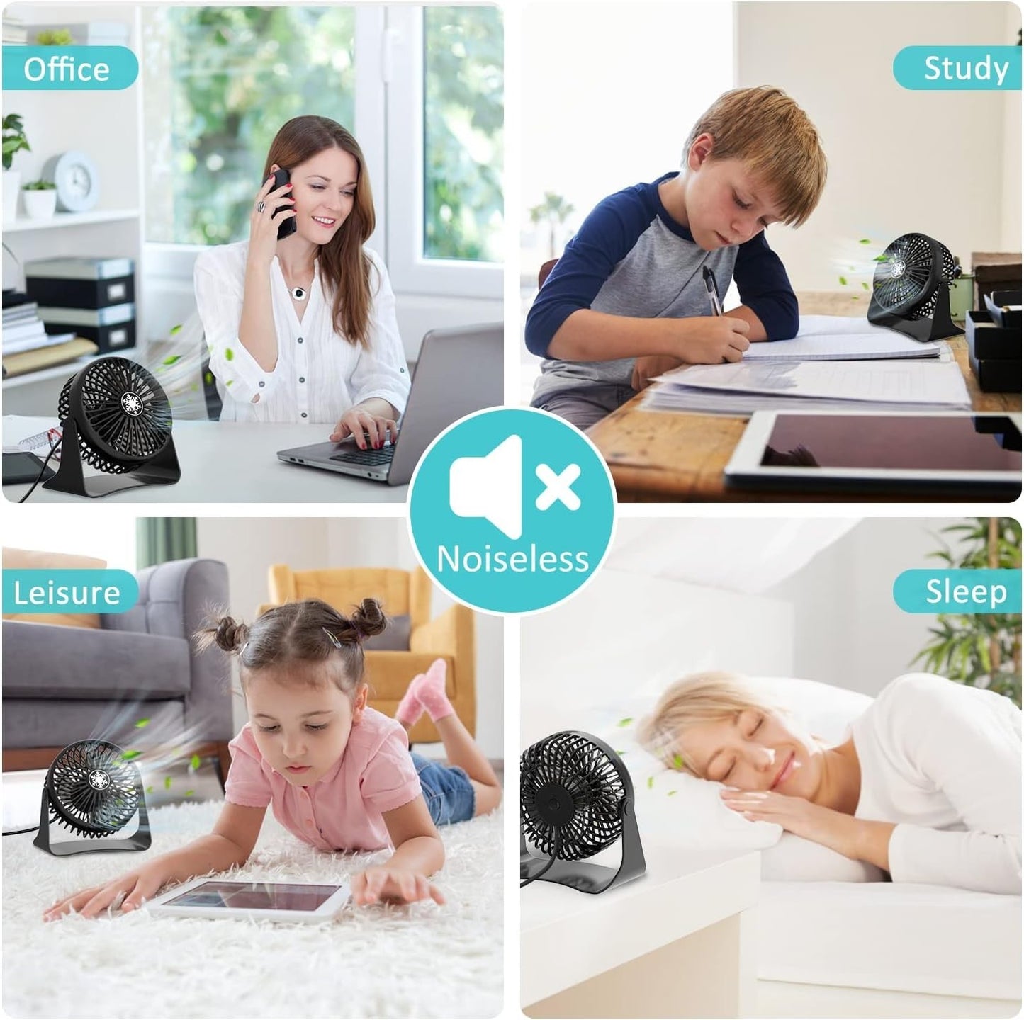 USB Desk Fan Mini 3 Speed Portable Quiet Table Fan Desk Office Travel or Bedroom