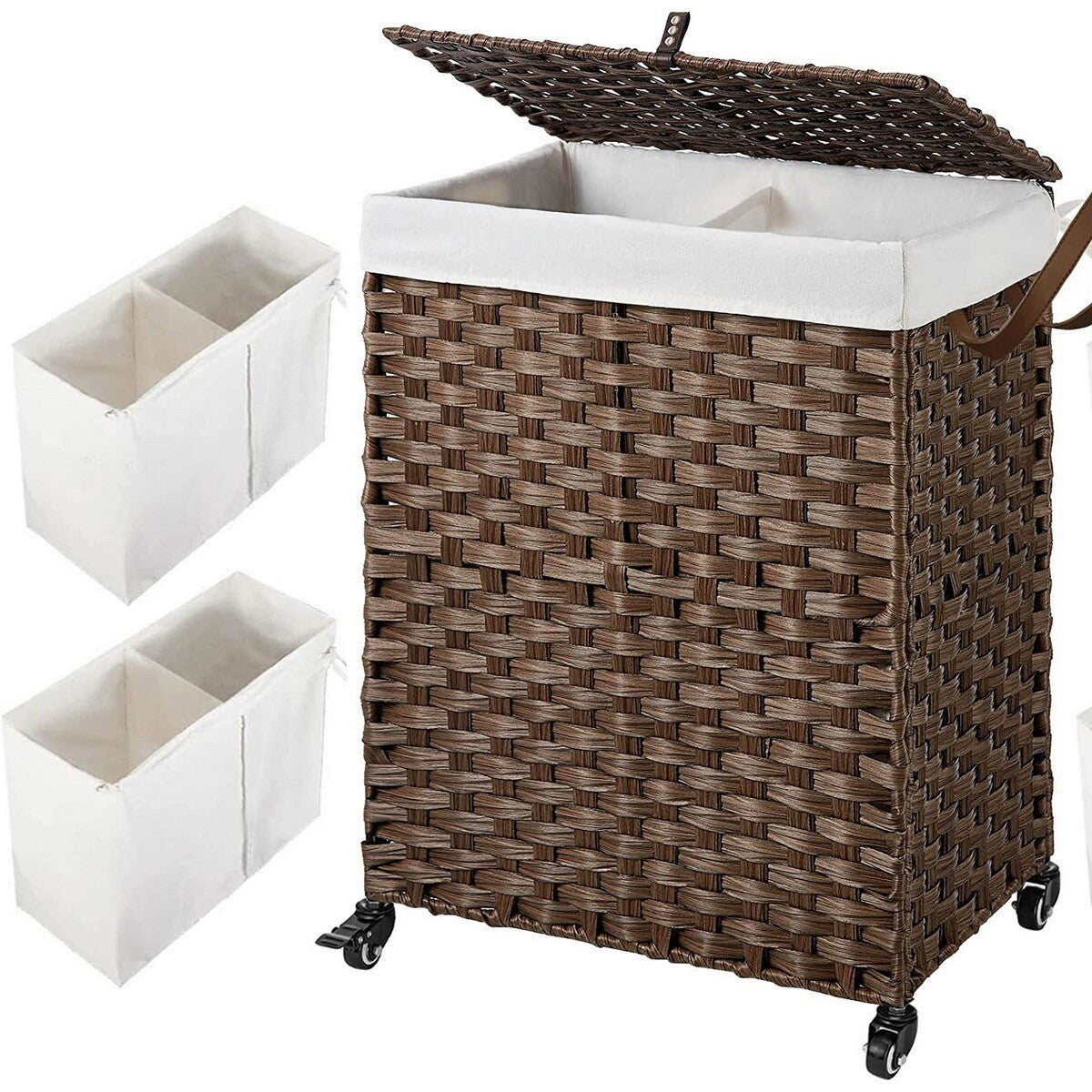 Large Handwoven Laundry Hamper Basket Handwoven 2 Size 5 Color Wheels 2 Sections