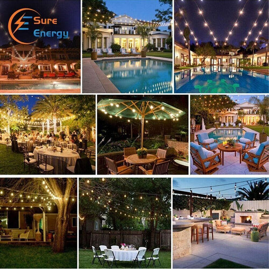 48FT Festoon Outdoor String Light Mains Powered S14 11W Bulbs（16Pcs）Garden Light