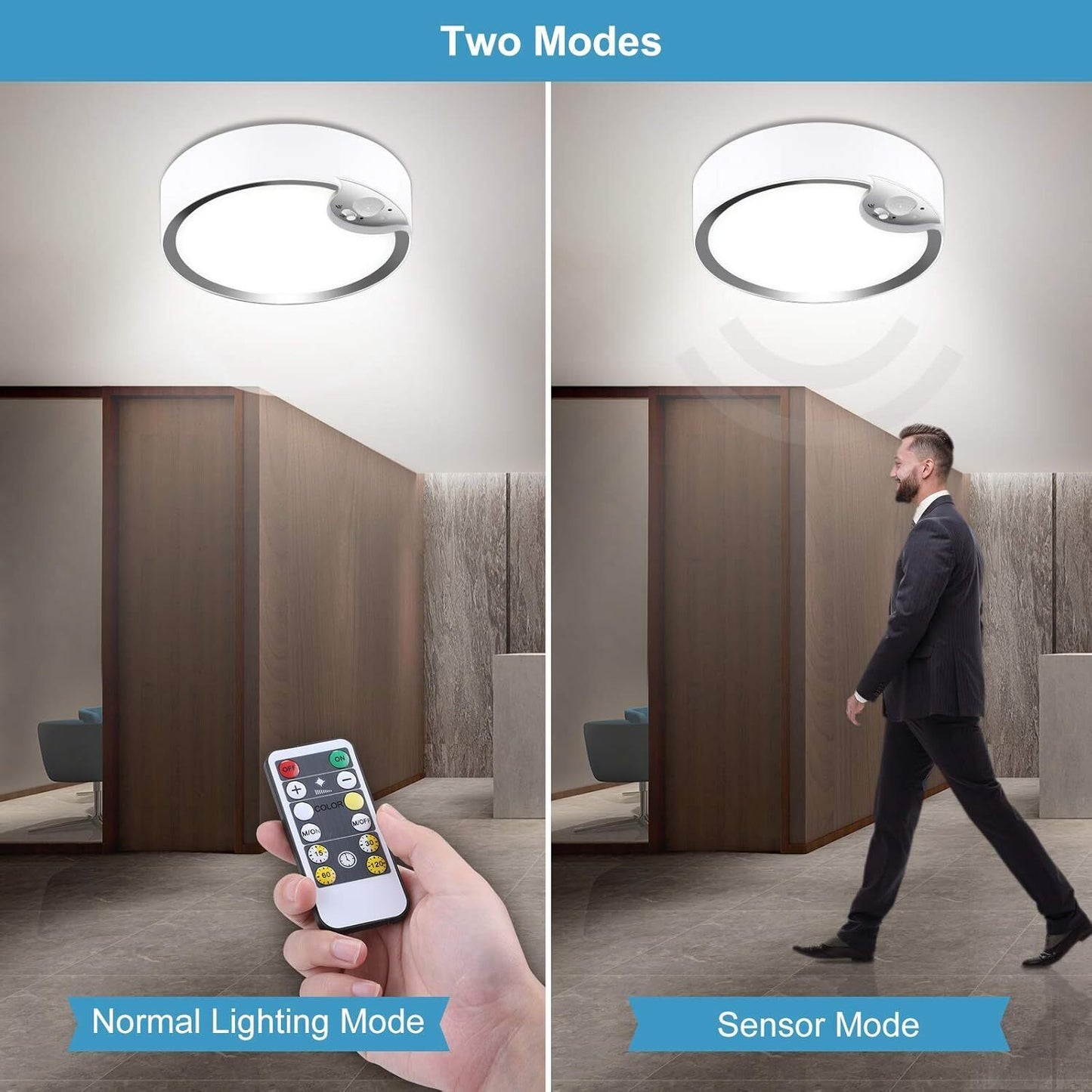 Motion Sensor Ceiling Light Battery Operated Dimmable Light w/Remote for Bedroom