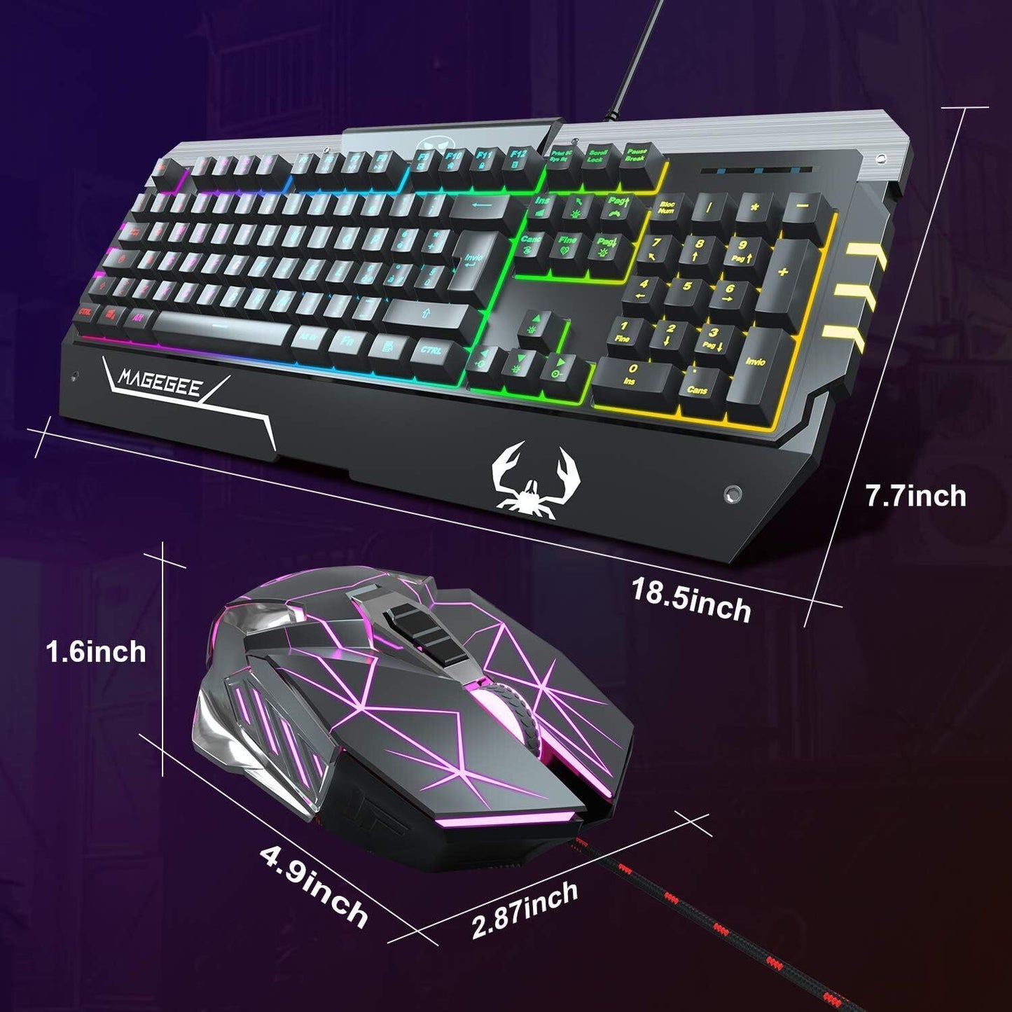 Gaming Keyboard +Mouse IT Layout RGB Keyboard with Backlight for PC Mac Laptop