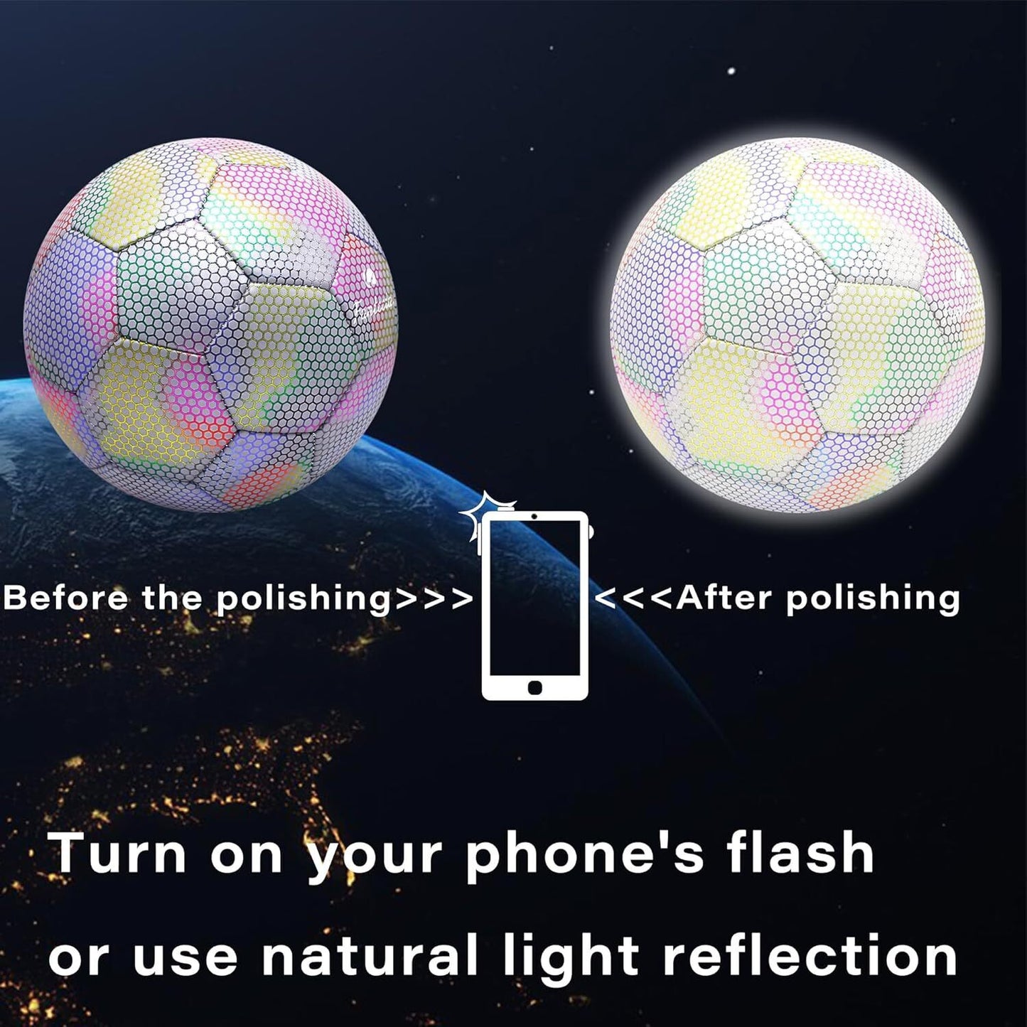 Reflective Football Night Glow Footballs Glow in the Dark Soccer Ball Size 5 UK