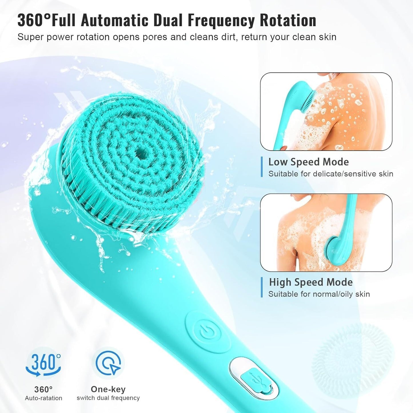 USB Rechargeable Bath Brush Body Scrubber Cleaning Shower Brush Removable Handle