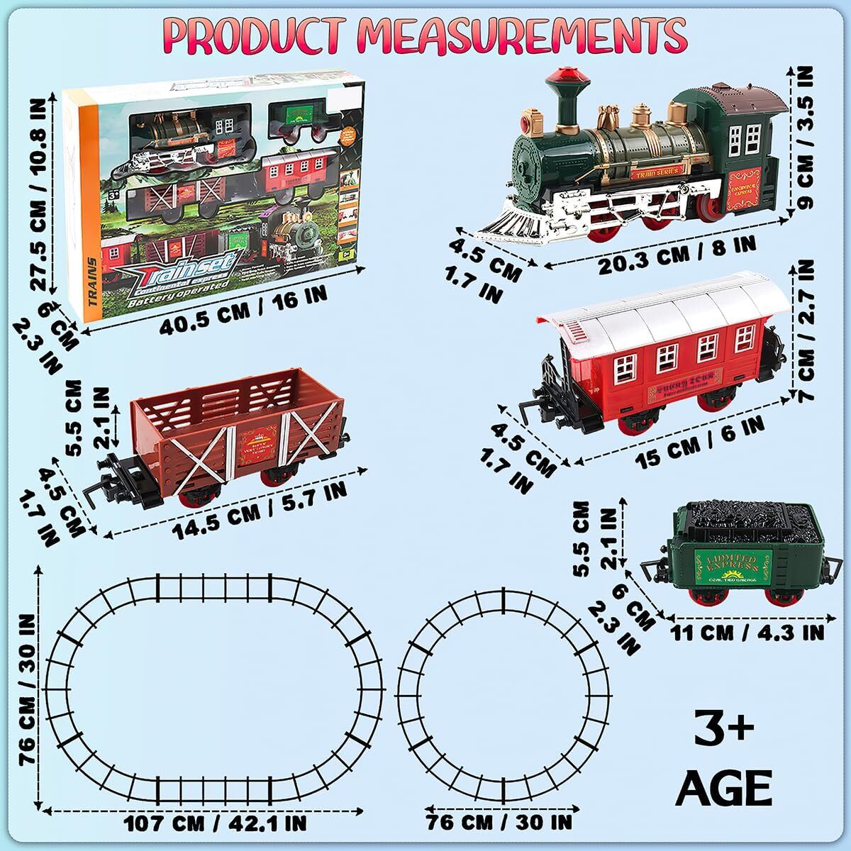 Classic Holiday Toy Train Set Illuminated with Cargo, Kids' Railway Playset
