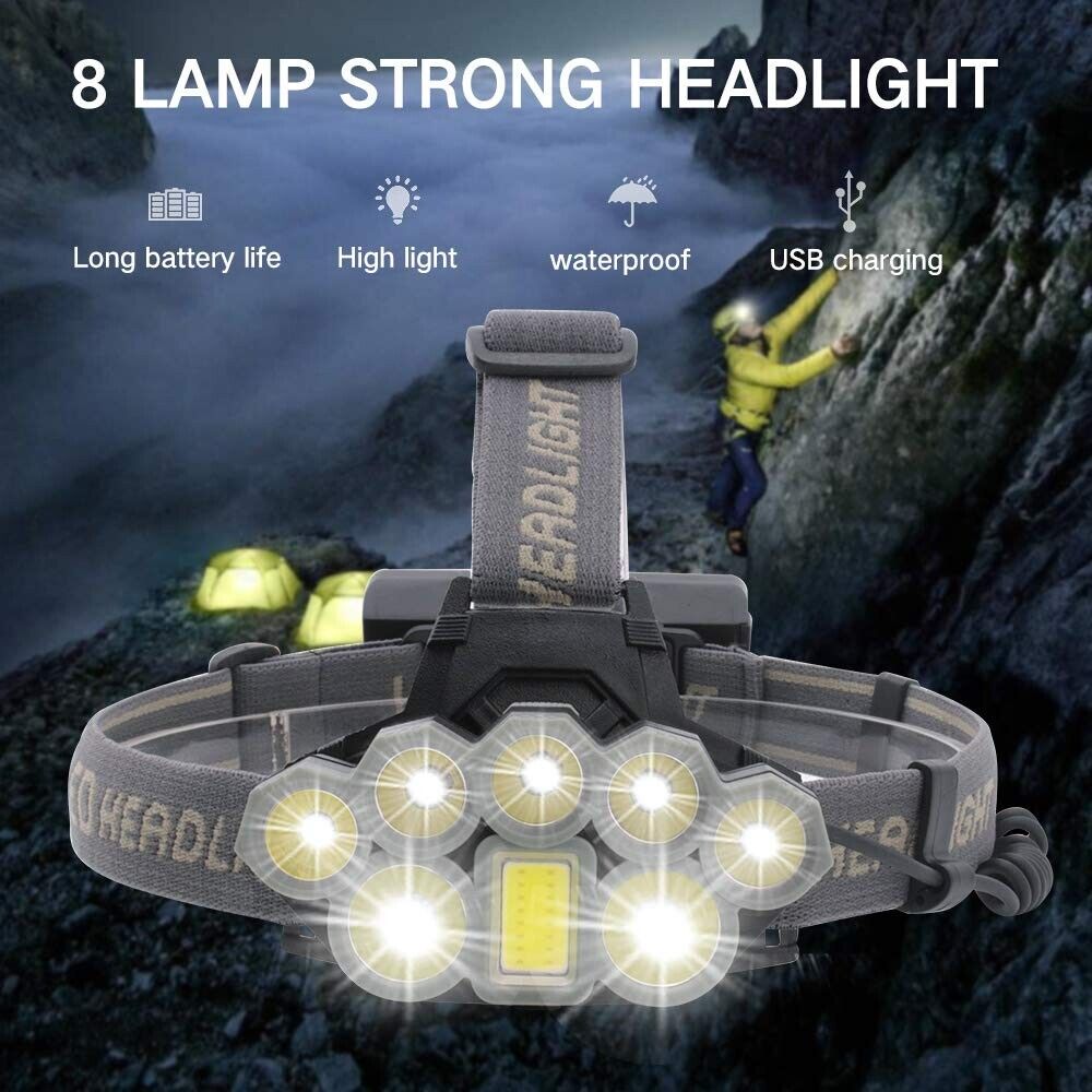 LED Headlamp 5*XPE 2*XML-T6 LED Lamp Beads Waterproof Headlight Power 6000LM