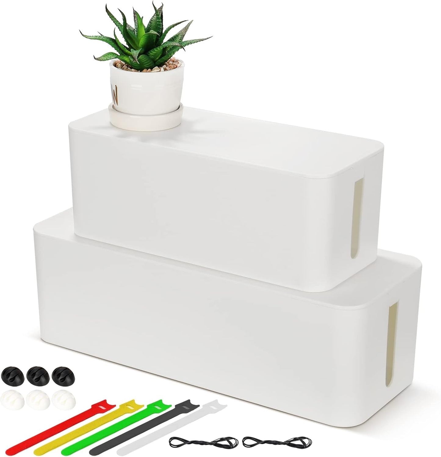 2 Sets of Cable Tidy Box, White ABS Material For Hiding Messy Cables Wire