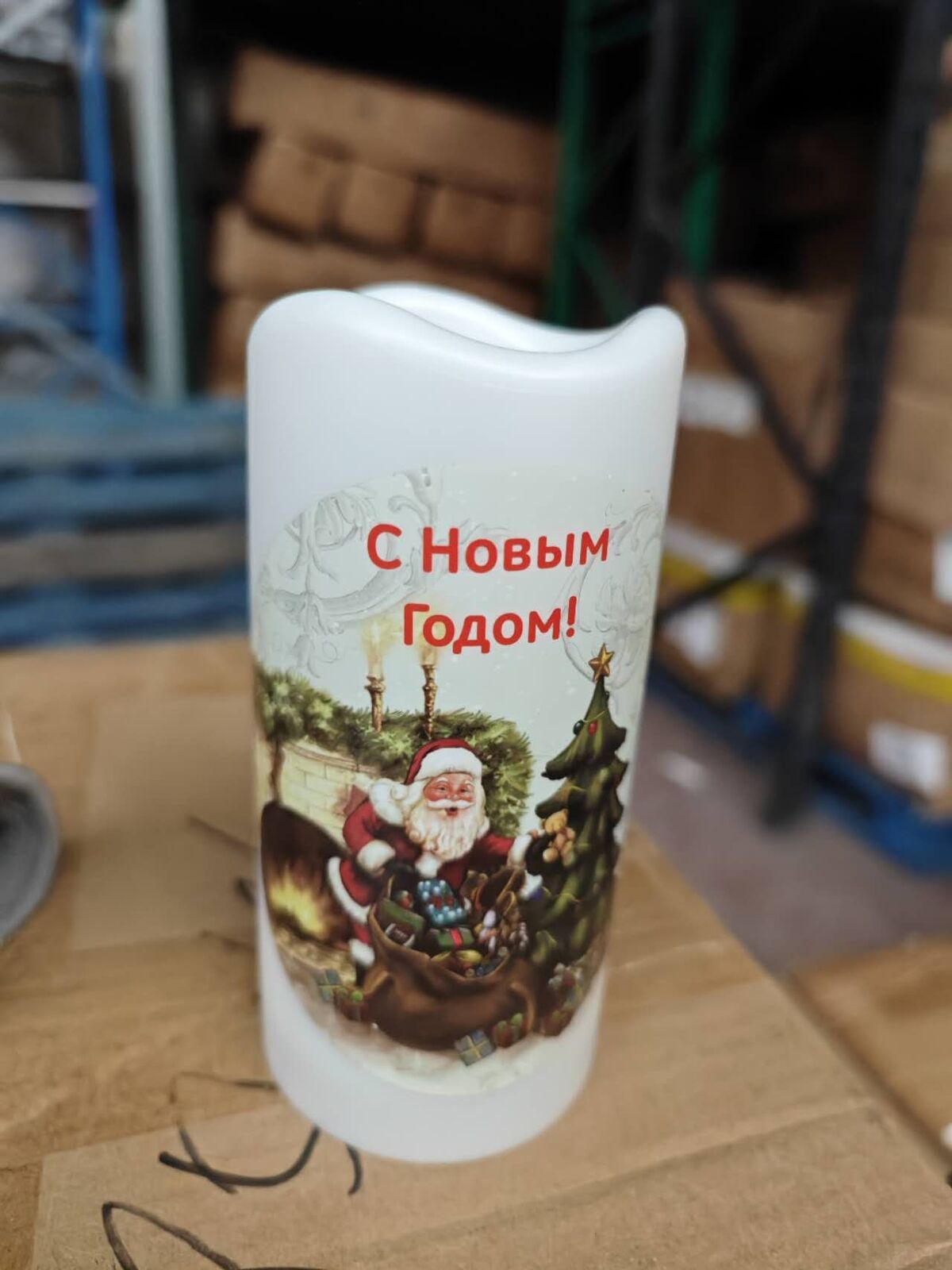 Christmas Decoration，Santa Warm White LED Projector Light，Xmas Wax Candle 15cm