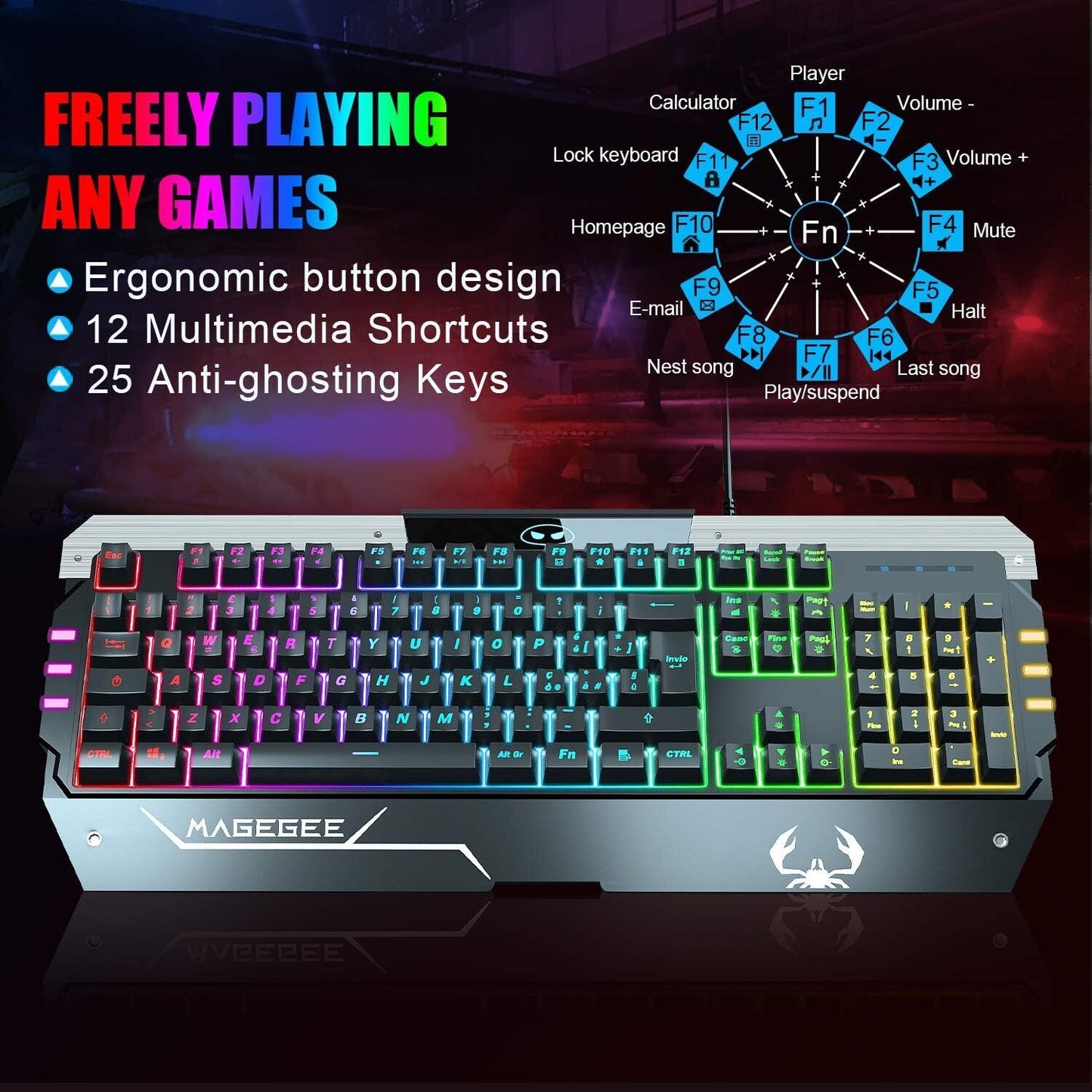 Gaming Keyboard +Mouse IT Layout RGB Keyboard with Backlight for PC Mac Laptop