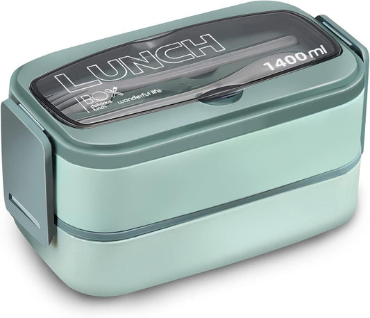 Lunch Box for Adults Kids, 2 Layer Leak Proof Bento Box with Utensils, 1400ML
