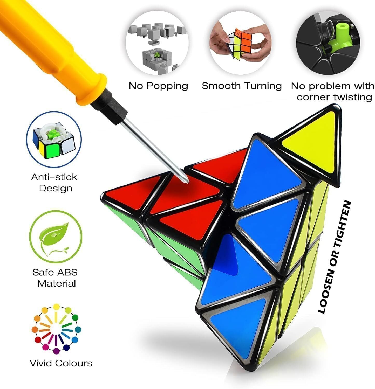 3 Pack Magic Cube Set Fidget Toy 2x2+3x3+Pyramid Cube Christmas Birthday Festival Gifts