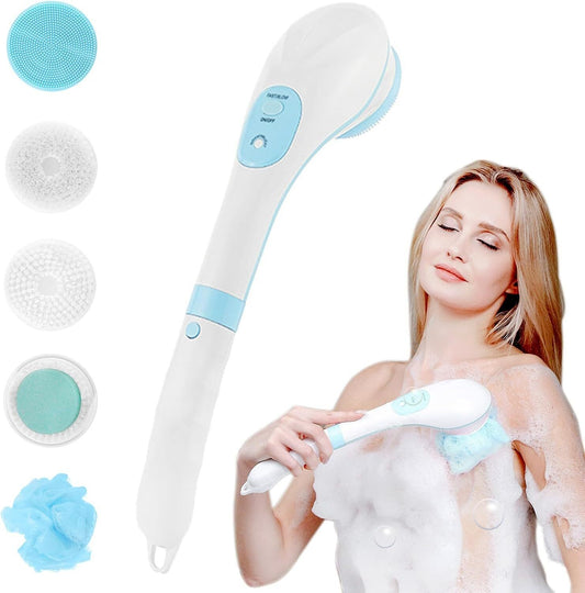 Electric Body Brush Facial Cleansing Brush Rechargeable Back Washer Long Handle