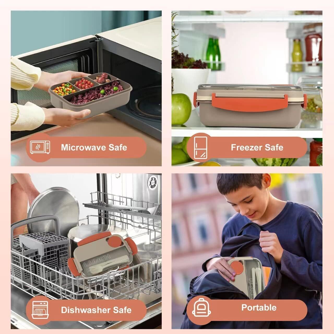 1300ML Bento Box Lunch Boxes,4-in-1 Lunchbox with Sauce Pot Cutlery Set With Bag