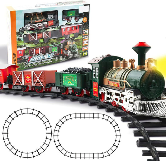 Classic Holiday Toy Train Set Illuminated with Cargo, Kids' Railway Playset