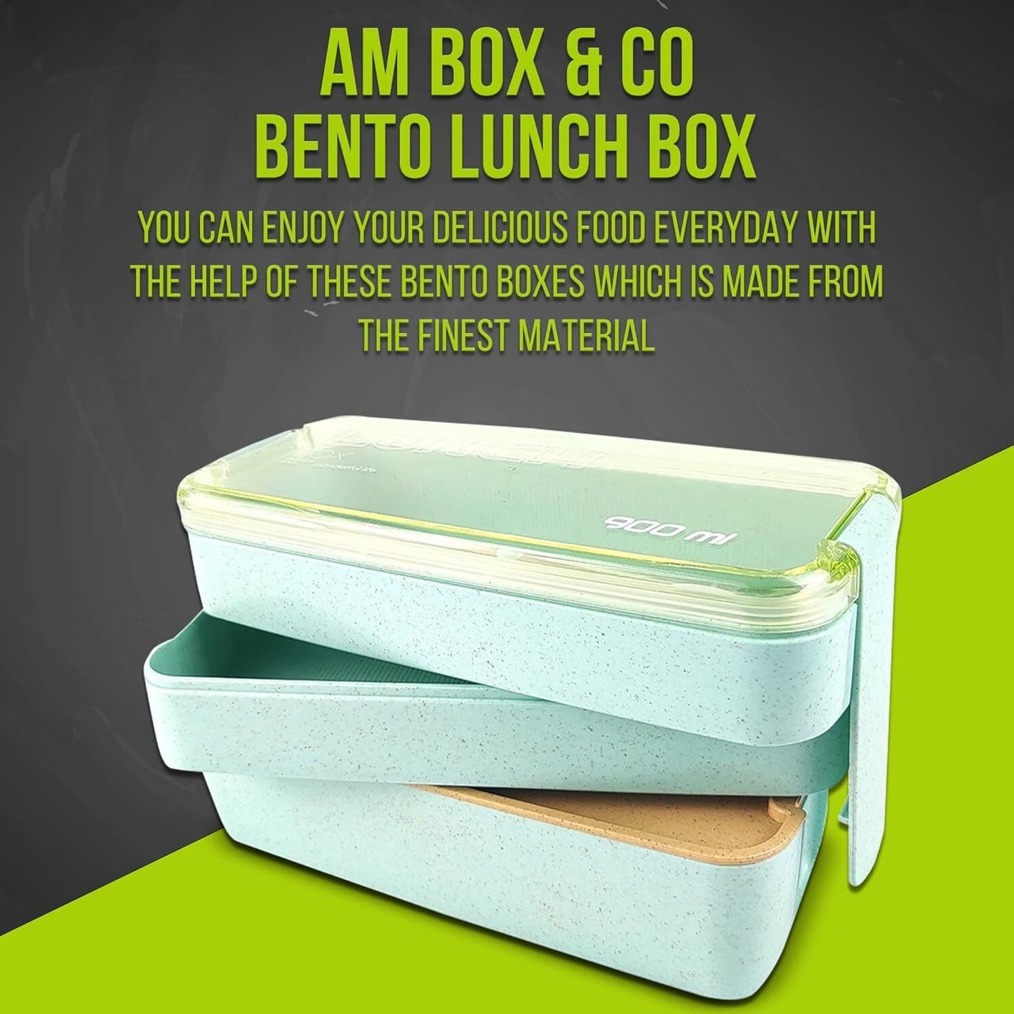 Lunch Box Bento Boxes Food Storage Container With 3 Compartments+Cutlery Set