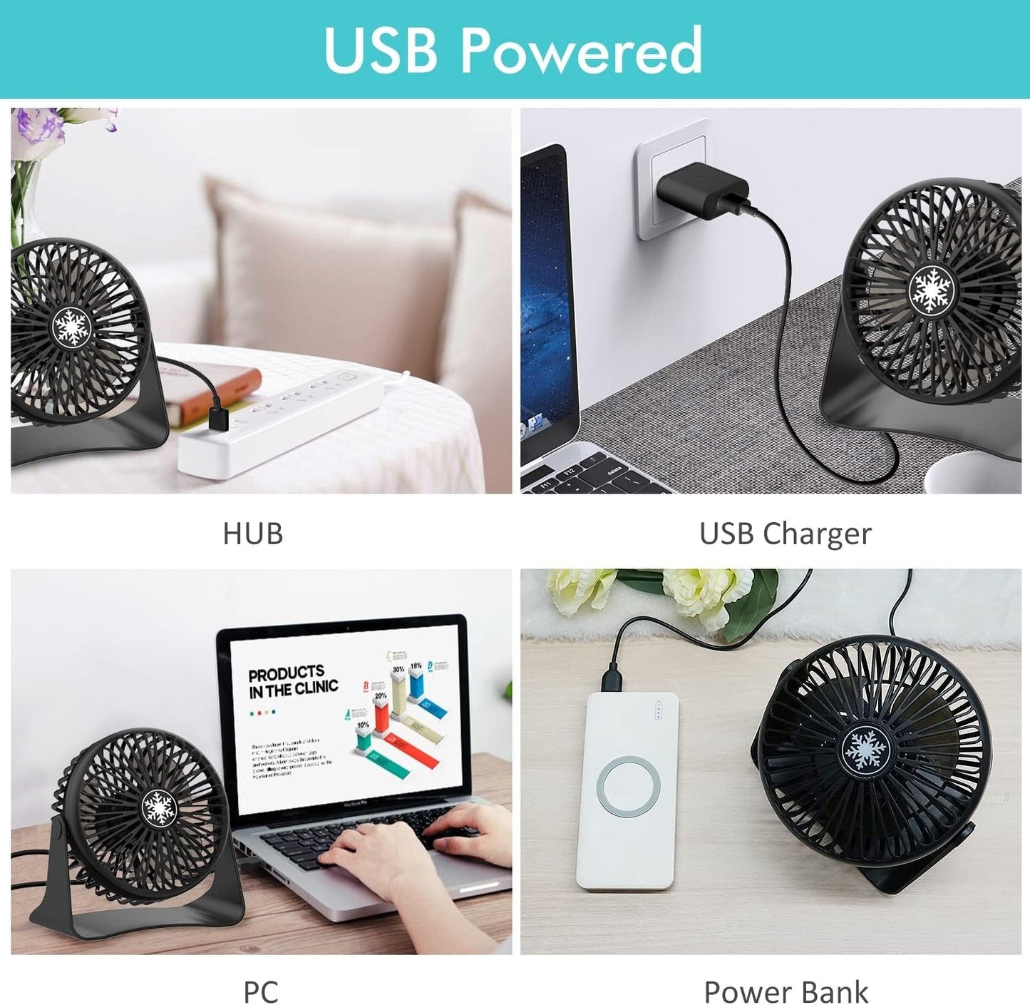 USB Desk Fan Mini 3 Speed Portable Quiet Table Fan Desk Office Travel or Bedroom
