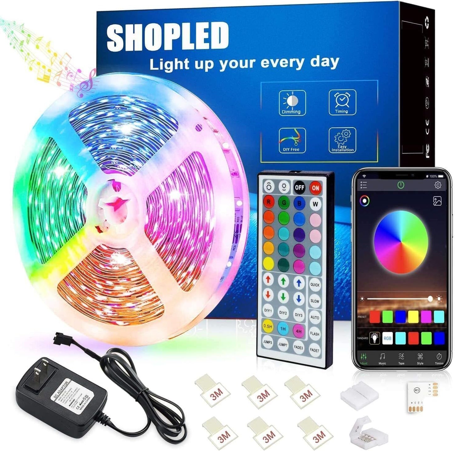 LED Strip Lights 5m RGB Colour Changing Tape With Remote For kitchen Cabinet, TV