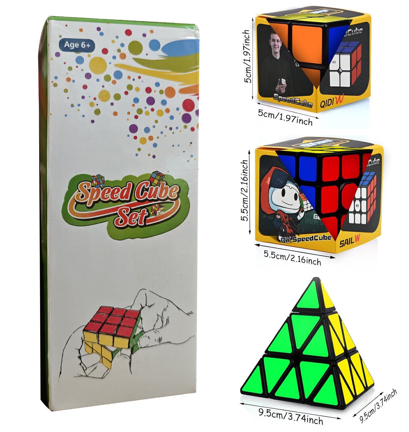 3 Pack Magic Cube Set Fidget Toy 2x2+3x3+Pyramid Cube Christmas Birthday Festival Gifts