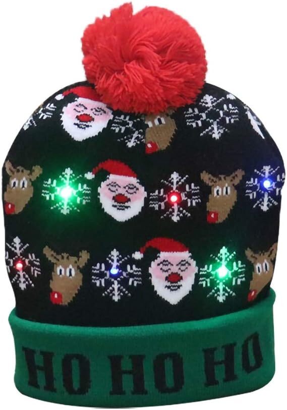 2Pcs Christmas LED Light Up Hat, Xmas Beanie Knitted Hat, 6 Colorful LED Unisex