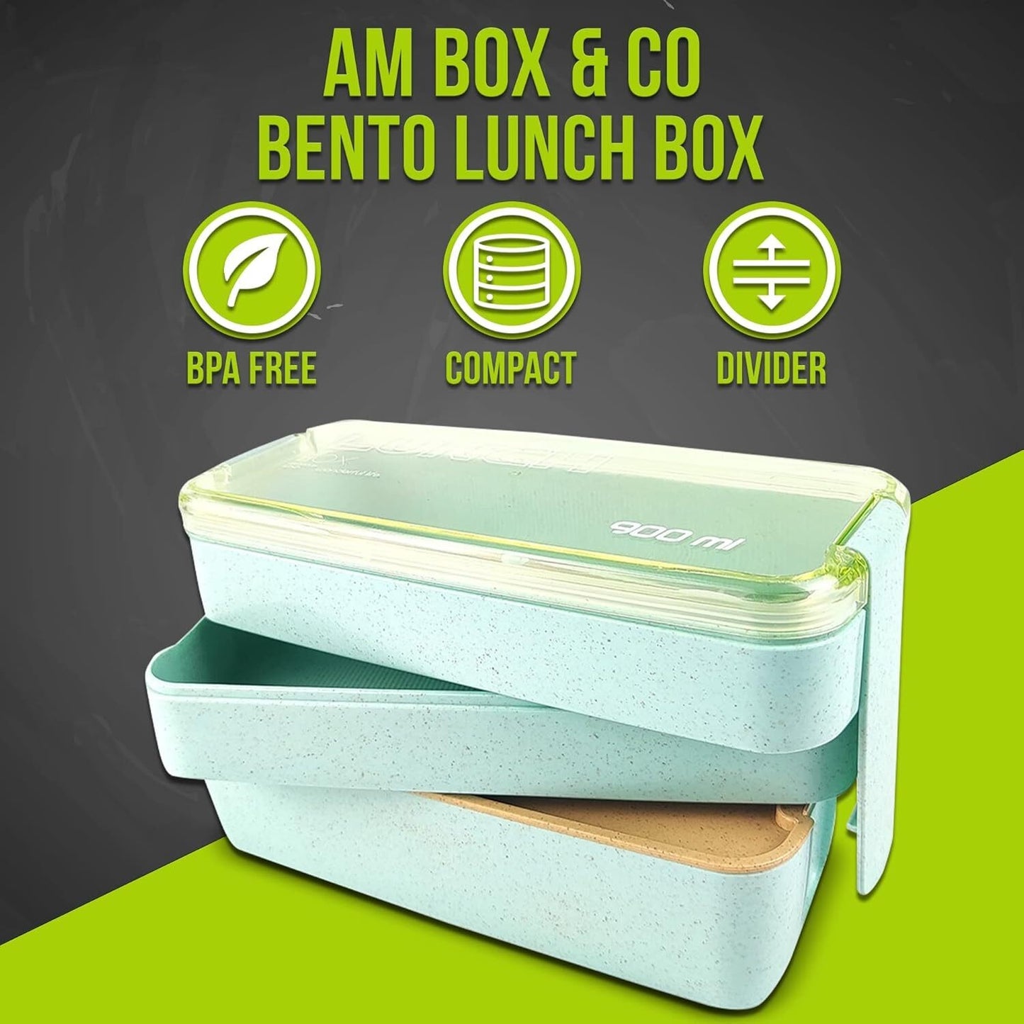Lunch Box Bento Boxes Food Storage Container With 3 Compartments+Cutlery Set